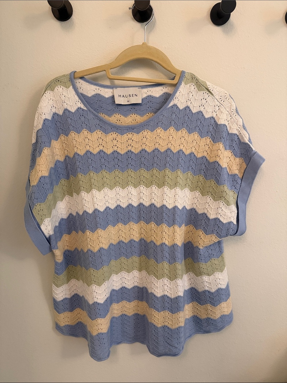 Hausen Pastel Stripe Knit Top - Blue, Cream, Sage